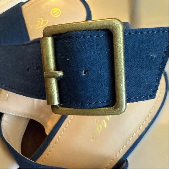 COUTGO Women's Navy Blue Espadrille Wedge Sandals Anke Strap Buckle - Picture 8 of 9